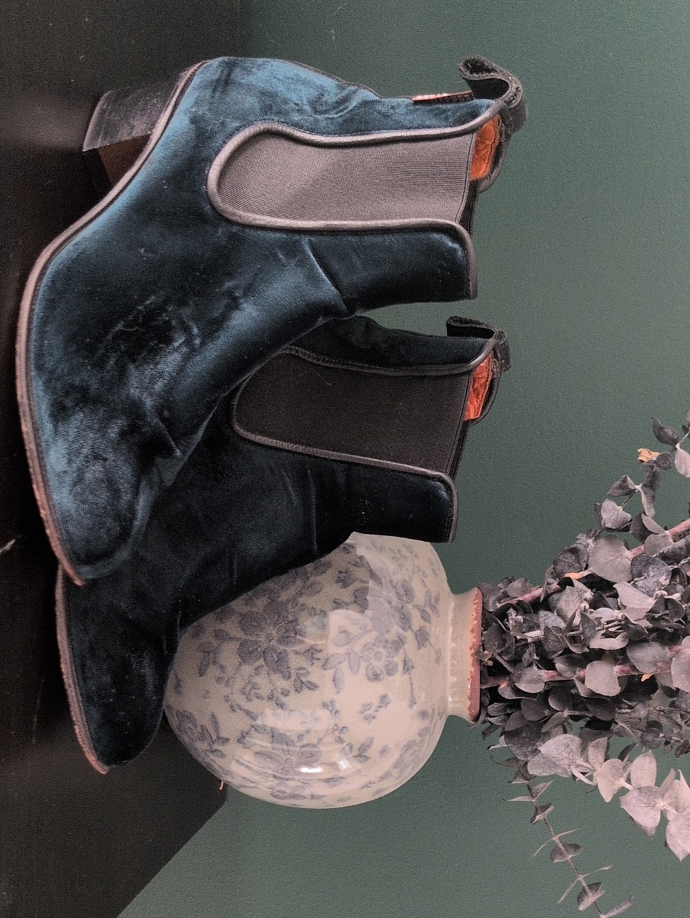 Penelope Chilvers Teal / Emerald Velvet Chelsea Ankle Boots for Women